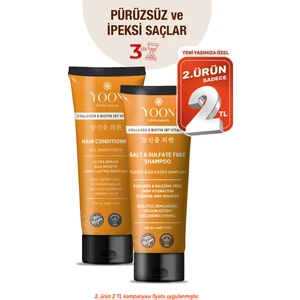 Vegan Tuzsuz Şampuan 250ML & Saç Bakım Kremi 200ML Sülfatsız, Kolajen ve Biotinli 2'li Besleyici Set
