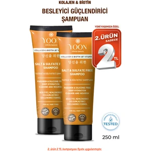 2'li Sülfatsız ve Tuzsuz Şampuan, Kolajen, Biotin B7, Içerikli Parabensiz Vegan Şampuan 2 Adet x 250ML