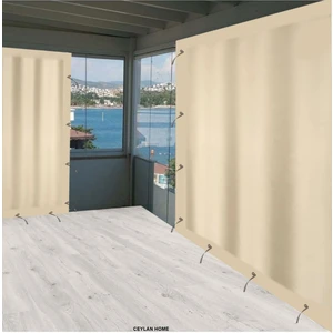 Ceylan Home Balkon Perdesi Brandası Bağcıklı Ölçü Seçenekli Düz Krem