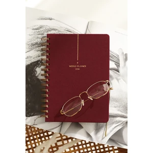 Matt Notebook 2026 Yılı A5 Keten Ajanda Spiralli 15X21 cm - 12 Aylık Bordo
