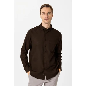 Bol Kesim Cepli Bej Düz Flanel Kışlık Erkek Gömlek