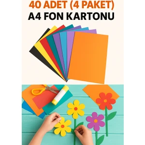 40 Adet Fon Kartonu A4 Boyutu (4 Paket) 24X34 Karışık Renkli Eğlenceli Etkinlik Kartonu