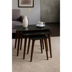 Istanbul Siyah Mermer 3'lü Zigon Sehpa %100 Mdf