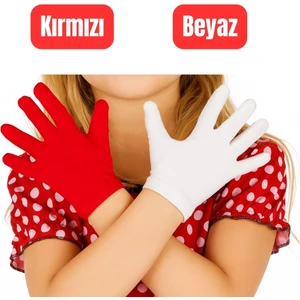 Unisex Çocuk Kırmızı Beyaz Renk & Bando & Pandomim & Gösteri & Merasim Eldiveni & 23 Nisan & 19 Mayıs & 29 Ekim