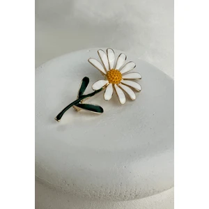 Altın Rengi Mineli Yaprak Detay Papatya Broş (6cm)