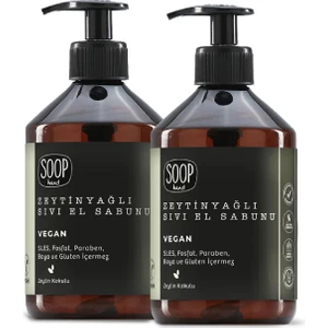 Soop Hand Sıvı El Sabunu Zeytinyağlı 2 x 500 ml | %100 Saf Zeytinyağlı | Vegan Ve Doğal İçerik | Kolay Durulanır |  