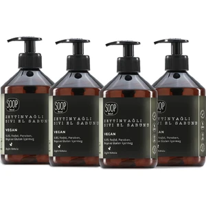 Soop Hand Sıvı El Sabunu Zeytinyağlı 4 x 500 ml | %100 Saf Zeytinyağlı | Vegan Ve Doğal İçerik | Kolay Durulanır 