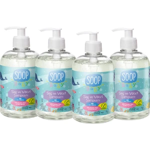 Soop Baby Bebek Saç Ve Vücut Şampuanı 4 x 500 ml |Vegan Ve Hipoalerjenik Pudra Kokulu|Göz Yakmaz |Doğal ve Nazik 