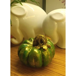 Büyük Boy El Boyaması Yeşil Kabak Biblo-Dekoratif Ev Ürünü-Rustik Hasat Kabak Figürü