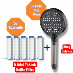 Kireç Önleyici Özellikli Turbo Basınçlı Su Tasarruflu Duş Başlığı 5 Adet Yedek Filtreli