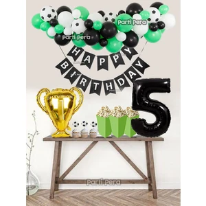 Parti Pera Futbol Temalı Balon Zincir Kupa Folyo Balon Siyah Rakam Folyo Balon Doğum Günü Balon Seti