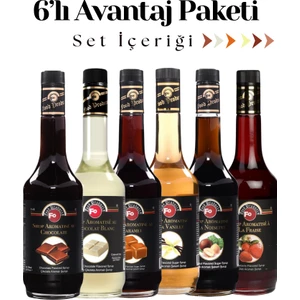 6'lı Avantaj Paketi Çikolata Beyaz Çikolata Karamel Vanilya Fındık Çilek Şurubu 6X700 ml