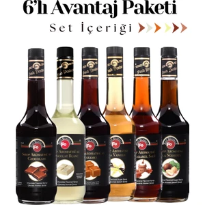 6'lı Avantaj Şurup Paketi Çikolata Beyaz Çikolata Karamel Vanilya Fındık Tuzlu Karamel Şurubu