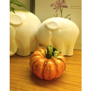 Büyük Boy El Boyaması Turuncu Kabak Biblo-Dekoratif Ev Ürünü-Rustik Hasat Kabak Figürü