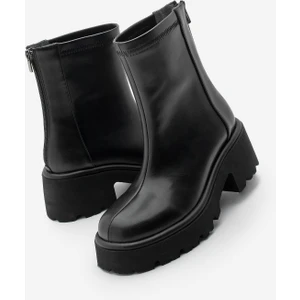 Kadın Arkadan Fermuarlı Kalın Topuklu Günlük  Bot Lofani Siyah