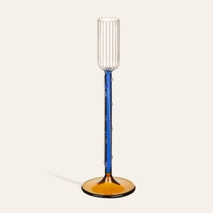 Nanjıng Borosilikat Cam Şamdan 7X7X21 cm Mavi - Sarı