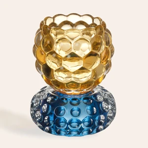 Nanjıng Cam Mumluk 8X8X11 cm Sarı - Mavi