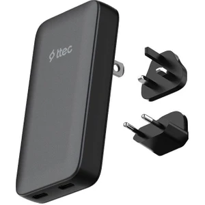 Smartcharger Trio Gan 65W Pd Avrupa-Ingiltere-Amerika/Avustralya Uluslararası İnce Tasarımlı Seyahat Şarj Kiti Siyah 2SCG06S