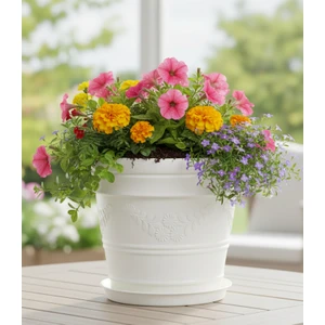 Berina Home Antik Papatya Desenli Saksı – 3 Litre | Beyaz, Dekoratif, Iç ve Dış Mekan Uyumlu