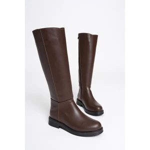 Kadın Deri Çizme Fermuarlı Kahve Ondra