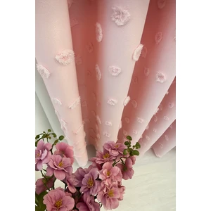 Püsküllü Şeker Pembe Keten Fon 1 / 3 Sık Pileli Fon, Perde, Tül, ( Tek Kanat )