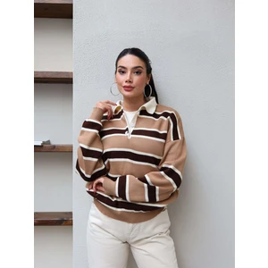 Polo Yaka Şeritli Triko Kazak