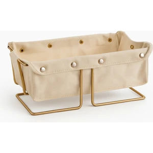 Gold Dikdörtgen Ekmek Sepeti Şık,ekmeklik Bej Kanvas Kumaş-Çok Amaçlı Metal Paslanmaz