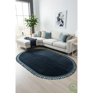 Post/peluş Yıkanabilir Kaymaz Taban Yumşacık Mavi Örgü Oval Saçaklı Modern ve Şık Salon Oturma Odası Mutfak Çocuk Odası Koridor Antre Halısı