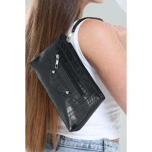 
ön Fermuarlı El Askılı Siyah Croco Portföy Çanta