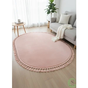 Post/peluş Yıkanabilir Kaymaz Taban Yumşacık Pembe Oval Örgü Saçaklı Modern ve Şık Salon Oturma Odası Mutfak Çocuk Odası Koridor Antre Halısı