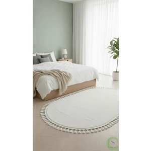 Post/peluş Yıkanabilir Kaymaz Taban Yumşacık Beyaz Oval Örgü Saçaklı Modern ve Şık Salon Oturma Odası Mutfak Çocuk Odası Koridor Antre Halısı