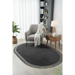 Post/peluş Yıkanabilir Kaymaz Taban Yumşacık Antrasit Örgü Oval Saçaklı Modern ve Şık Salon Oturma Odası Mutfak Çocuk Odası Koridor Antre Halısı