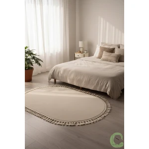 Post/peluş Yıkanabilir Kaymaz Taban Yumşacık Krem/ekru Oval Örgü Saçaklı Modern ve Şık Salon Oturma Odası Mutfak Çocuk Odası Koridor Antre Halısı