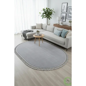 Post/peluş Yıkanabilir Kaymaz Taban Yumşacık Açık Gri Örgü Oval Saçaklı Modern ve Şık Salon Oturma Odası Mutfak Çocuk Odası Koridor Antre Halısı