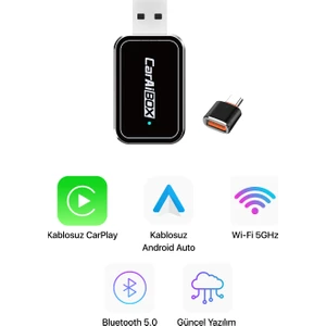 Mini Kablosuz Carplay & Android Auto Dönüştürücü | 2in1 Multimedya Adaptörü | USB - Type-C | Ai Box
