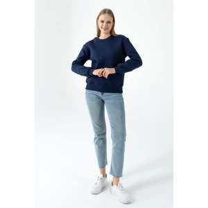 Kadın Bisiklet Yaka Kol Parçalı 3ip Şardonlu Sweatshirt Lacivert - 2513