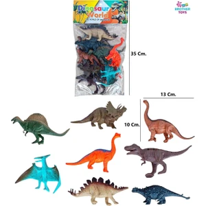 Brother Toys Poşetli 8 Adet Dinozor Dinazor Seti 16 Cm. Trex, Triceraptor, Pterodactyl, Velociraptor, Stegosaurus