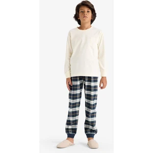 Erkek Çocuk Pijama Takımı Uzun Kollu Üst Kareli Uzun Alt F1008A825WN