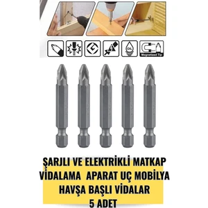 5 Adet - Pz2 - 50 mm Bits Uç- Şarjlı Matkap Vidalama Bits Aparatı