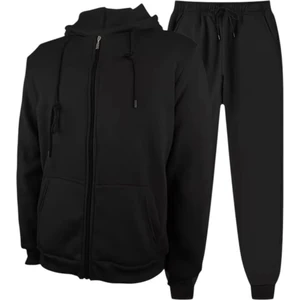 Baskısız Oversize Fermuarlı Paça Lastikli Kapşonlu Takım