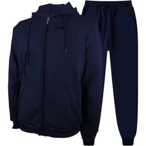 Baskısız Oversize Fermuarlı Paça Lastikli Kapşonlu Takım