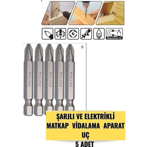 5 Adet - Ph2 - 50 mm Bits Uç- Şarjlı Matkap Vidalama Bits Aparatı