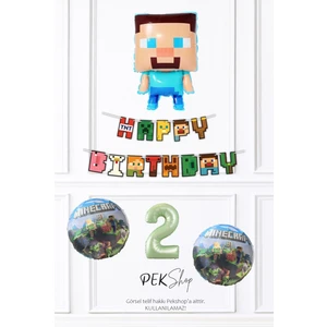 Minecraft Tema Steve Balonlu Doğum Günü Balon Seti