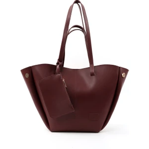 Bordo Shk262 Suni Deri Çıtçıtlı Büyük Boy Tek Bölmeli Cüzdanlı El, Kol Ve Omuz Çantası