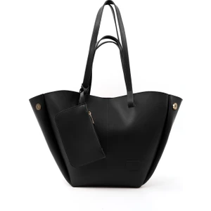 Siyah Shk262 Suni Deri Çıtçıtlı Büyük Boy Tek Bölmeli Cüzdanlı El, Kol Ve Omuz Çantası