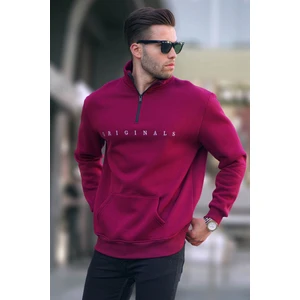 Bordo Fermuar Yaka Nakışlı Sweatshirt 6028