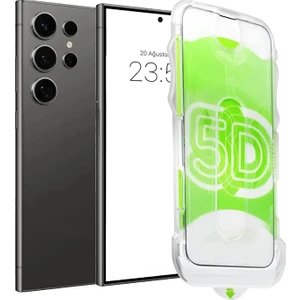 Samsung Galaxy S25 Ultra Uyumlu Kolay Uygulama Aparatlı Çerçeveli Tam Kapatan Cam Ekran Koruyucu