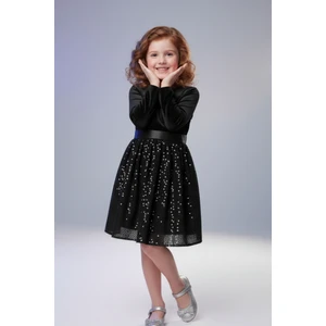 Kız Çocuk Özel Günler Için Kadife Pullu Kabarık Fiyonklu Elbise 3-10 Yaş
