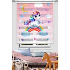 Unicorn ve Gökkuşağı Baskılı Zebra Stor Perde - Rainbow Baskılı Çocuk Odası Perdesi