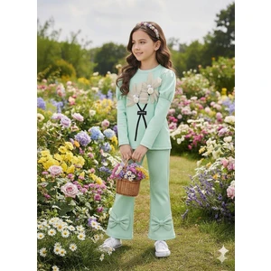 Kız Çocuk Çiçekli Fiyonklu Ikili Takım - %100 Pamuklu